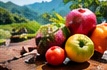 Frutas frescas sobre una superficie rústica · Imagen ilustrativa generada con IA
